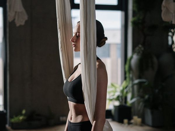 Beautiful wooden yoga studio with soft sunset lighting